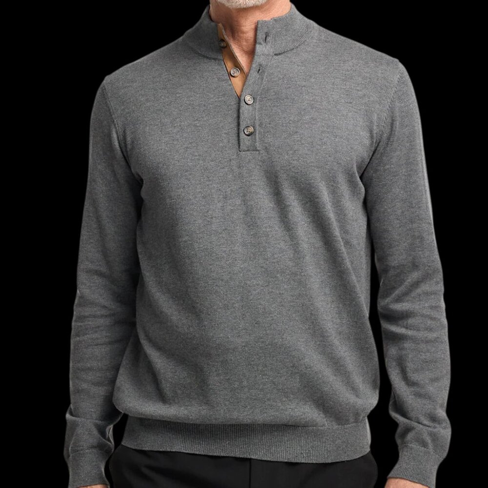 Paul Fredrick Men's Gray Supima Cotton Four Button Mock Neck Sweater Size 3XL